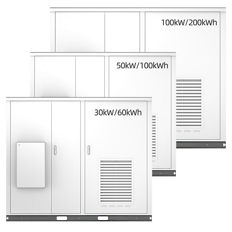 Kabinet penyimpanan energi portabel 60kWh hingga 200kWh untuk penggunaan luar industri berkapasitas tinggi
